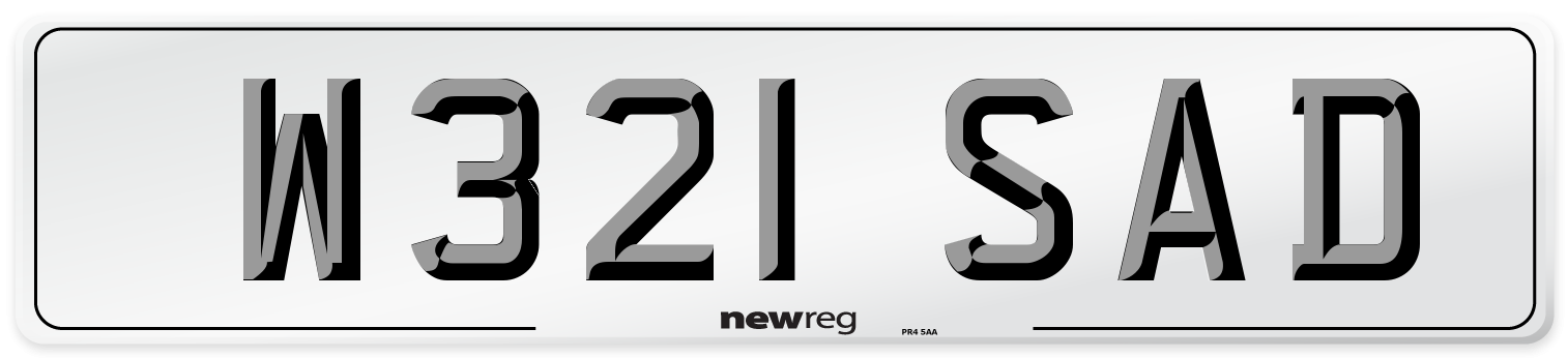W321 SAD Number Plate from New Reg